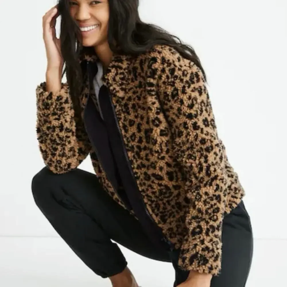 Madewell Leopard Sherpa Bomber Jacket Size XS - Picture 2 of 9